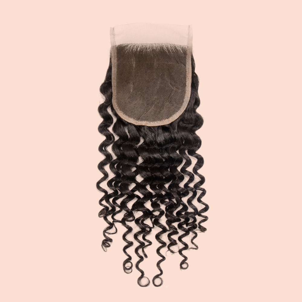 12-20 Inch 4 x 4 Deep Curly Free Parted Lace Closure #1B Natural Black