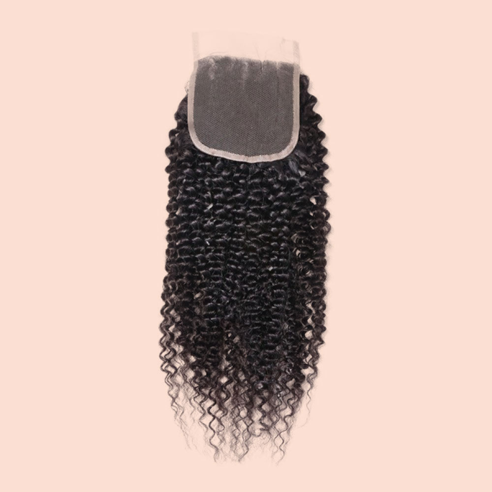 12-20 Inch 4 x 4 Kinky Curly Free Parted Lace Closure #1B Natural Black