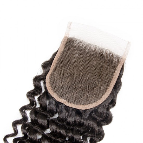 4 x 4 Deep Curly Free Parted Lace Closure #1B Natural Black
